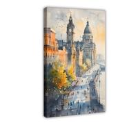 GAPAT Liverpool Watercolor Painting Traditional Travel Poster Canvas Poster Wall Art Paintings for Living Room Bedroom Decoration Frame: 12x18inch(30x45cm)