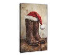 GAPAT Rustic Christmas Cowboy Boots Canvas Wall Art Western Holiday Decor for Country Farmhouse Charm Canvas Poster Bedroom Office Room Decor Gift Yellow: Frame 12x18inch