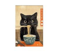 GAPKJGTS Black Cat Eating Noodles Canvas Poster Wall Art Decor Print Picture Paintings for Living Room Bedroom Decoration 24x36inch(60x90cm)