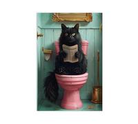 GAPKJGTS Black Cat Sitting on A Pink Toilet And Reading Canvas Poster Bedroom Decor Landscape Office Room Decor Gift 20x30inch(50x75cm)
