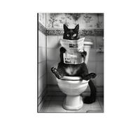 GAPKJGTS Black Cat Sitting on The Toilet Canvas Poster Bedroom Decor Landscape Office Room Decor Gift 24x36inch(60x90cm)