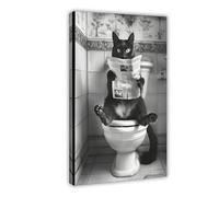 GAPKJGTS Black Cat Sitting on The Toilet Canvas Poster Wall Art Decor Print Picture Paintings for Living Room Bedroom Decoration 24x36inch(60x90cm)