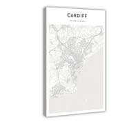 GAPKJGTS Cardiff Map United Kingdom Canvas Poster Bedroom Decor Landscape Office Room Decor Gift 24x36inch(60x90cm)