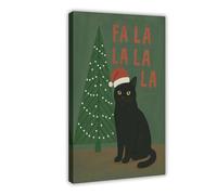 GAPKJGTS Fa La La Cat Retro Christmas Black Cat Canvas Poster Bedroom Decor Landscape Office Room Decor Gift 16x24inch(40x60cm)