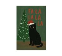 GAPKJGTS Fa La La Cat Retro Christmas Black Cat Canvas Poster Wall Art Decor Print Picture Paintings for Living Room Bedroom Decoration 20x30inch(50x75cm)