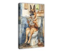 GAPKJGTS German Shepherd on The Toilet Watercolor Canvas Poster Bedroom Decor Landscape Office Room Decor Gift 12x18inch(30x45cm)
