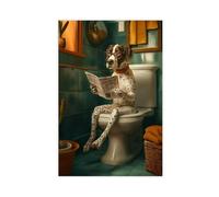 GAPKJGTS German Shorthair Pointer on The Toilet Funny Canvas Poster Wall Art Decor Print Picture Paintings for Living Room Bedroom Decoration 20x30inch(50x75cm)