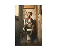 GAPKJGTS German Shorthair Pointer Sitting on The Toilet Canvas Poster Bedroom Decor Landscape Office Room Decor Gift 24x36inch(60x90cm)
