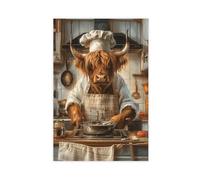 GAPKJGTS Highland Cow As A Cook in The Kitchen Canvas Poster Wall Art Decor Print Picture Paintings for Living Room Bedroom Decoration 12x18inch(30x45cm)