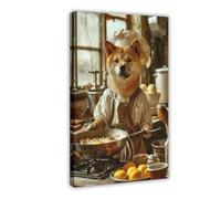 GAPKJGTS Korea Jindo Dog As A Cook in The Kitchen Canvas Poster Bedroom Decor Landscape Office Room Decor Gift 16x24inch(40x60cm)