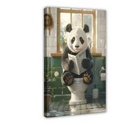 GAPKJGTS Panda Bear Sitting on The Toilet Canvas Poster Wall Art Decor Print Picture Paintings for Living Room Bedroom Decoration 12x18inch(30x45cm)