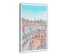 GAPKJGTS Paris Rooftop Watercolor Cityscape Europe Canvas Poster Wall Art Decor Print Picture Paintings for Living Room Bedroom Decoration 16x24inch(40x60cm)