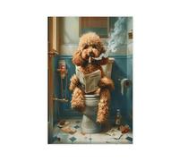 GAPKJGTS Poodle Sitting on The Toilet Canvas Poster Wall Art Decor Print Picture Paintings for Living Room Bedroom Decoration 12x18inch(30x45cm)
