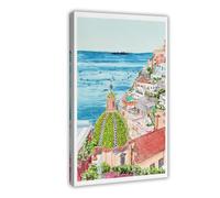 GAPKJGTS Positano Italy Watercolor Amalfi Coast Canvas Poster Bedroom Decor Landscape Office Room Decor Gift 20x30inch(50x75cm)