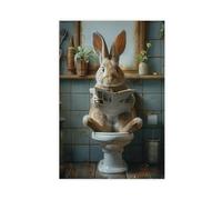 GAPKJGTS Rabbit on The Toilet Canvas Poster Bedroom Decor Landscape Office Room Decor Gift 16x24inch(40x60cm)