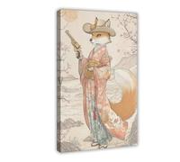 GAPKJGTS Samurai Cowboy Fox Elegant Fantasy Western Canvas Poster Bedroom Decor Landscape Office Room Decor Gift 08x12inch(20x30cm)