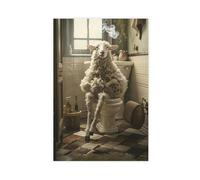 GAPKJGTS Sheep on The Toilet Canvas Poster Wall Art Decor Print Picture Paintings for Living Room Bedroom Decoration 24x36inch(60x90cm)