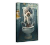 GAPKJGTS Toy Poodle Sitting on The Toilet Canvas Poster Wall Art Decor Print Picture Paintings for Living Room Bedroom Decoration 20x30inch(50x75cm)