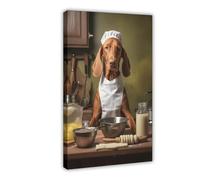 GAPKJGTS Vizsla As A Cook in The Kitchen Funny Dog Canvas Poster Bedroom Decor Landscape Office Room Decor Gift 16x24inch(40x60cm)
