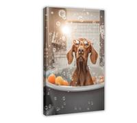 GAPKJGTS Vizsla with Glasses Having Fun in The Bathtub Canvas Poster Wall Art Decor Print Picture Paintings for Living Room Bedroom Decoration 24x36inch(60x90cm)