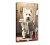 GAPKJGTS West Highland White Terrier Sitting on The Toilet Canvas Poster Bedroom Decor Landscape Office Room Decor Gift 16x24inch(40x60cm)