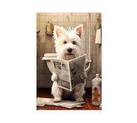GAPKJGTS West Highland White Terrier Sitting on The Toilet Canvas Poster Wall Art Decor Print Picture Paintings for Living Room Bedroom Decoration 12x18inch(30x45cm)
