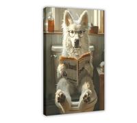 GAPKJGTS White German Shepherd on The Toilet And Reading Canvas Poster Wall Art Decor Print Picture Paintings for Living Room Bedroom Decoration 24x36inch(60x90cm)