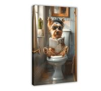 GAPKJGTS Yorkshire Terrier on The Toilet And Reading Canvas Poster Bedroom Decor Landscape Office Room Decor Gift 12x18inch(30x45cm)