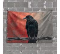 Garage Accessories For Man Cave Black Crow On A Wire: A Mysterious Artwork Tapestry Teen Stuff Decor For Man Cave(75X100CM)