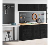 Garage Cabinet Set Black Engineered Wood Pine Top 60x51x85cm Wall Unit Lockable