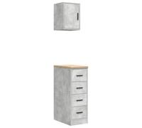 Garage Cabinets 2 Pieces Concrete Grey Wood Material with Pine Wood Worktop, 30 x 51 x 85 cm and 30 x 30 x 41 cm, Double Door Cabinet for Workshop, Warehouse, Garage, Lockable, Multi-Purpose Storage
