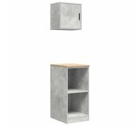 Garage Cabinets 2 Pieces Concrete Grey Wood Material with Solid Pine Wood Worktop 40 x 51 x 85 cm and 40 x 30 x 41 cm, Multi-Purpose Tool Cabinet for Workshop, Warehouse, Garage with Double Door and