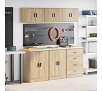Garage Cabinets 6pc Sonoma Oak Engineered Wood with Pine Worktop Set 60x51x85cm