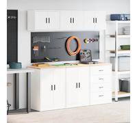 Garage cabinets 6pcs white engineered wood with pine worktop 60x51x85cm set 3-w