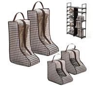 Garage & Closet Boot Storage Bags Dustproof Hanging Organizer for Cowboy Boots, Portable Travel Shoe Protector for Daily Use 4 Pack(2 Tall + 2 Short), "Thousand Birds Grid", 16.1" x 9.1" x 4.7