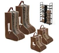Garage & Closet Boot Storage Bags Dustproof Hanging Organizer for Cowboy Boots, Portable Travel Shoe Protector for Daily Use 4 Pack(2 Tall + 2 Short), Coffee color, 16.1" x 9.1" x 4.7, Thousand Birds