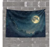 Garage Decor for Men A Full Moon Shines Brightly in The Night Sky Tapestry Man Cave Bar Tapestry Wall Art(100X150CM)