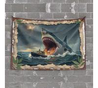 Garage Decor for Men Jawsome: The Great Shark Attack Tapestry Bedroom Door Decor Aesthetic Decor(75X100CM)