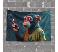 Garage Decor for Men Monkey Holding Lit Match with Marijuana Leaf On Shirt Tapestry Man Cave Bar Tapestry Wall Art(100X150CM)