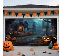Garage Door Banner Decor Halloween Backdrop Decor Pumpkin Theme Hanging Backdrop for Outdoor Holiday Birthday Photography Party,Mysterious Castle,7 x 8 Ft