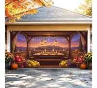 Garage Door Cover 157x71 Inch Autumn Harvest Feast Scene | Autumn Harvest Theme, Garage Door Backdrop, Outdoor Dining Scene, Rustic Landscape, Seasonal Home Exterior Decor