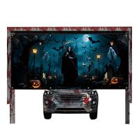 Garage Door Cover - Large Decorative, Mural Backdrop Cover Time-Saving Assembly Feature | Hangable Halloween Background, Holiday Party Wall Display for Outdoor, Yard, Lawn, Patio