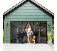 Garage Door Screen 10x10ft for 1 Car, Retractable Fiberglass Magnetic Screen Mesh Sliding Doors Curtain, Heavy Duty Weighted Bottom, Easy Assembly &Pass, Hands Free for Garage Patio (Black, 10x10ft)