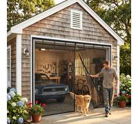 Garage Door Screen for 2 Car Garage, Magnetic Closure Garage Screen Doors, Self Sealing Fiberglass Mesh Anti Annoying Animals Retractable Net-Easy Assembly & Pass-Through