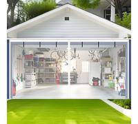 Garage Door Screen, Hands-Free Magnetic Closure Garage Screen Doors 10x8FT 16x7FT 16x8FT Heavy-Duty Fiberglass Mesh with Buckle Straps, for Porch, Home Gym(White,198x305cm)