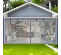 Garage Door Screen, Hands-Free Magnetic Closure Garage Screen Doors 10x8FT 16x7FT 16x8FT Heavy-Duty Fiberglass Mesh with Buckle Straps, for Porch, Home Gym(Gray,213x244cm)