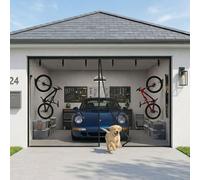 Garage Door Screen, Heavy Duty Retractable Screen Door, Double Door Mesh Screens with Magnet, Hands Free Mosquitero para Puertas De Casa, Black Netting, Easy Install