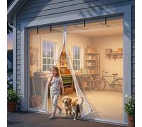 Garage Door Screen, Magnetic Heavy Duty Garage Door Curtain, Durable Retractable Fiberglass Mesh Patio Porch Privacy Net Screen, Easy Assembly & Pass, Hands Free Screen Door Kit