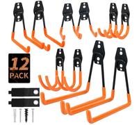 Garage Hooks, 12 Pack Heavy Duty Storage Hook, Garage Organization for Tools, Wall Mount Hanger Organizer with 2 Extension Cord Straps, Shed Hooks for Hanging Bikes, Ladders, Ropes, Bulk Items