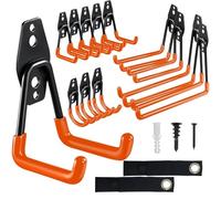 Garage Hooks 12Pcs Heavy Duty Steel Wall Mounted Hooks Reinforced Welding Tool Organizer with 2 Straps, 4 Size Storage Hanger for Bike, Garden Tools, Sports Equipment, Garage Organization (Orange)